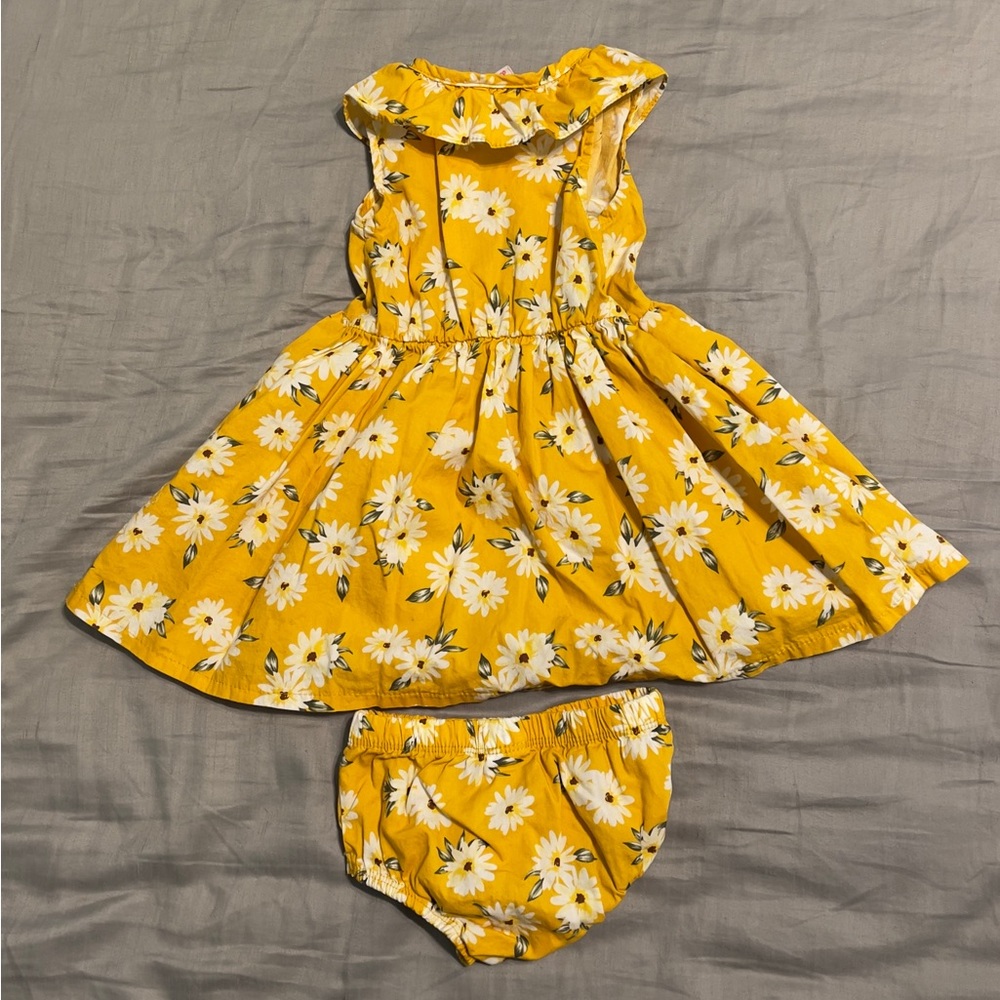 LITTLE LASS AUTUMN YELLOW SLEEVELESS DRESS WITH DIAPER COVER/BOTTOMS - Picture 2 of 5